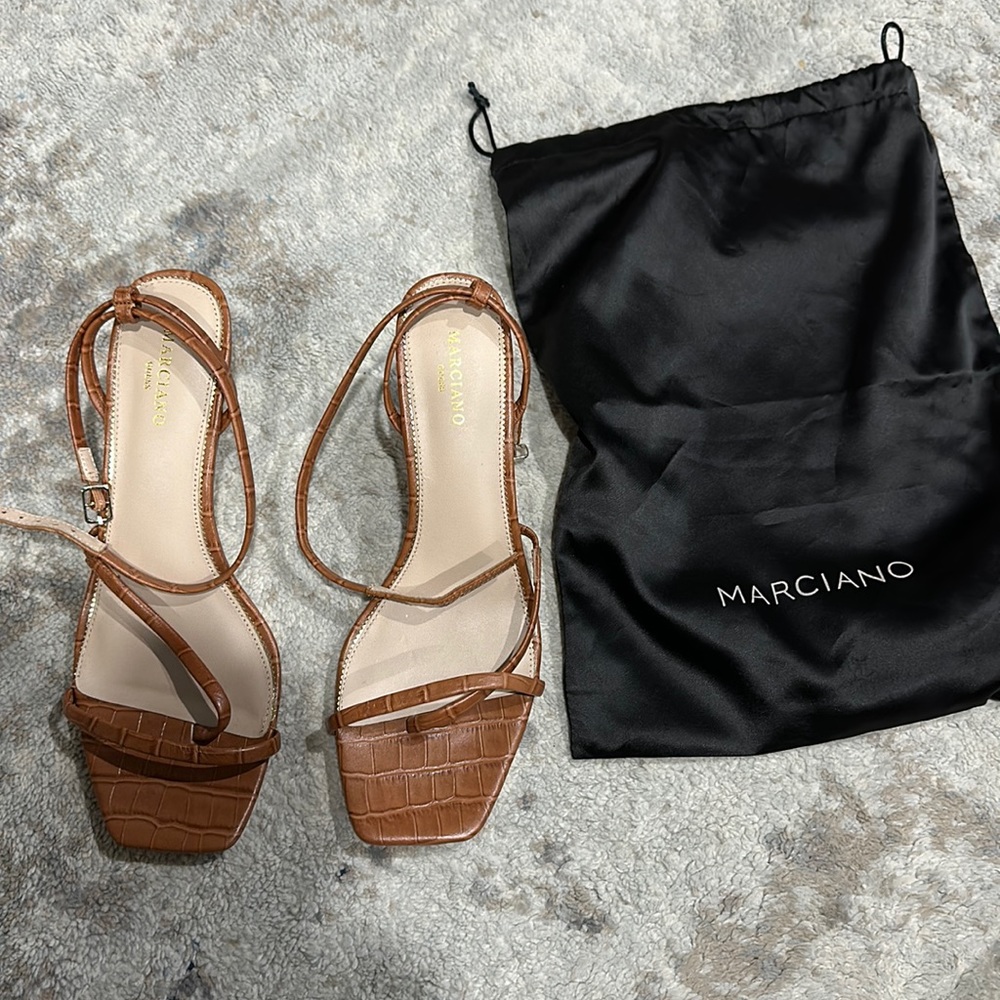 Marciano Brown Leather Croc Toe Sandals